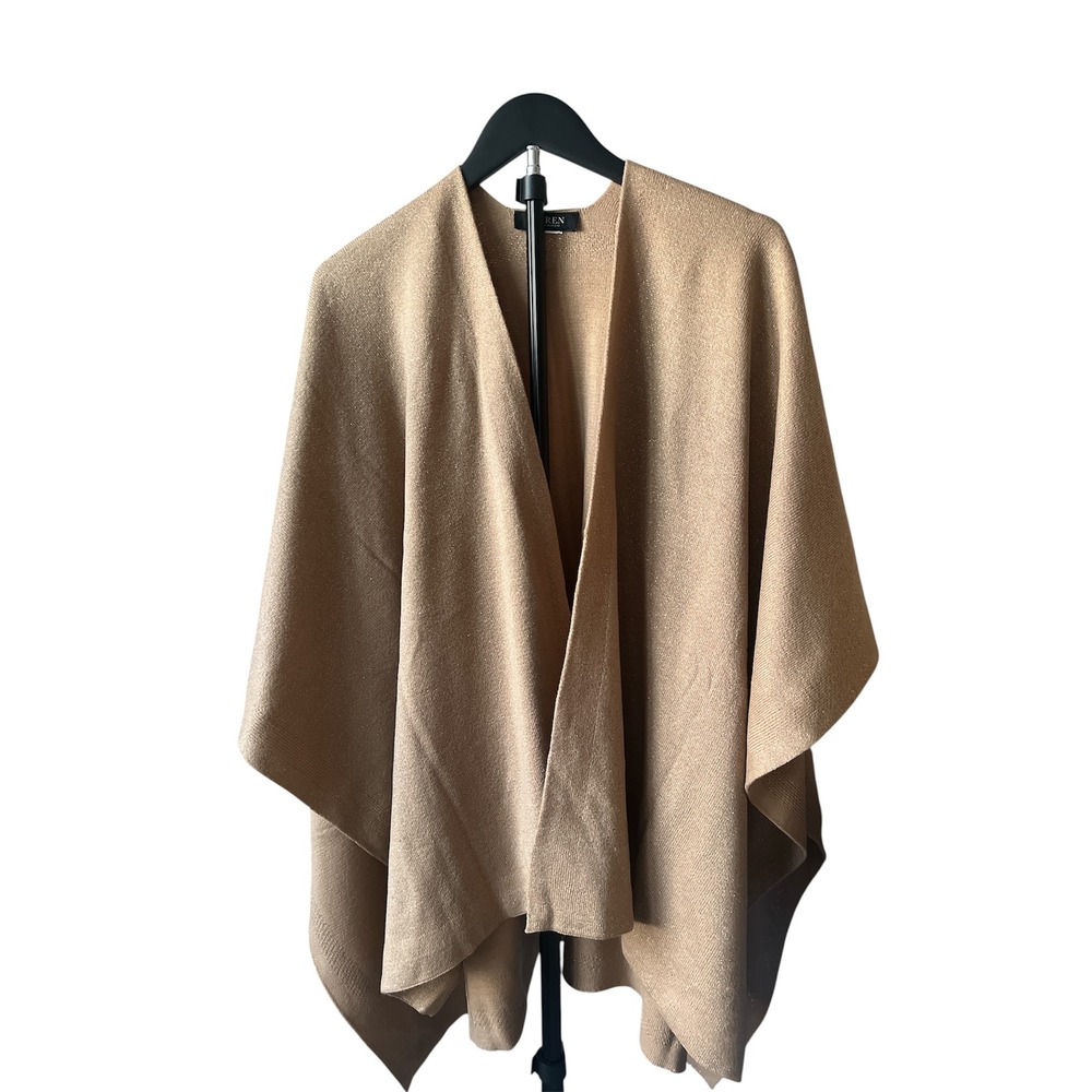 Lauren Ralph Lauren Metallic Gold Knit Poncho Wrap Open Front Shimmer One Size